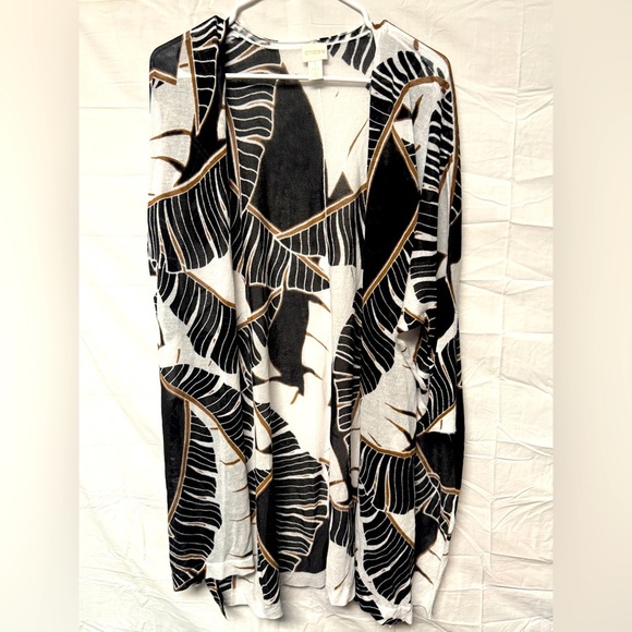 Chico's Palm Print Open Front Knit Dolman Kimono Cardigan Oversized 1 (M/8) Slit - Picture 1 of 6